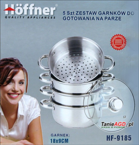 GARNKI DO GOTOWANIA NA PARZE 8.0L 5 ELE 18CM HOFFNER HF-9185 GARNKI DO GOTOWANIA NA PARZE 8.0L 5 ELE 18CM HOFFNER HF-9185