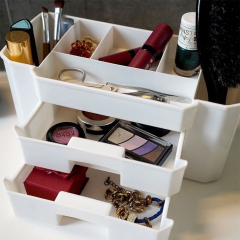 Organizer kuferek na kosmetyki do makijażu pojemnik biały 24.5x12x11cm ELEGANZA 569369-B