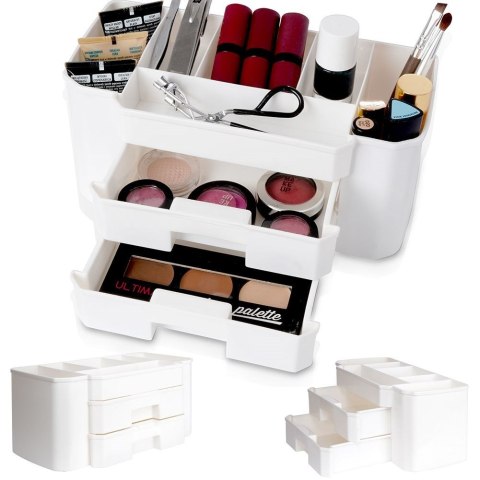 Organizer kuferek na kosmetyki do makijażu pojemnik biały 24.5x12x11cm ELEGANZA 569369-B