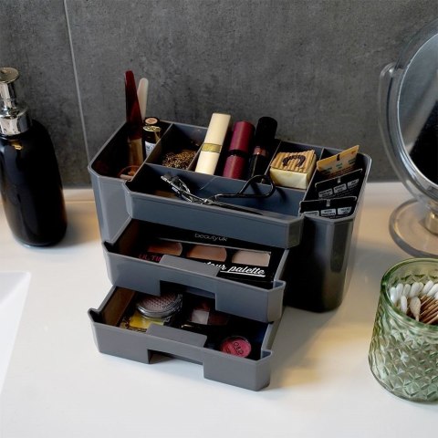 Organizer kuferek na kosmetyki do makijażu pojemnik szary 24.5x12x11cm ELEGANZA 569369-S