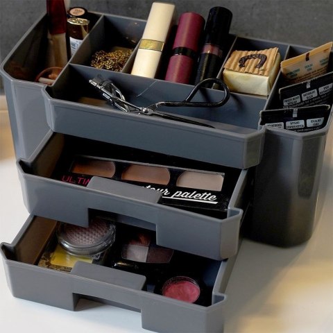 Organizer kuferek na kosmetyki do makijażu pojemnik szary 24.5x12x11cm ELEGANZA 569369-S