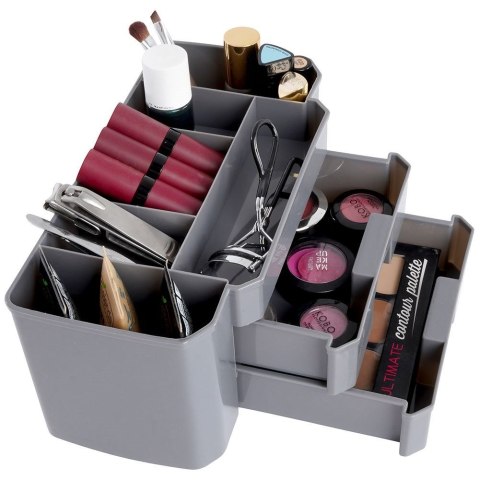 Organizer kuferek na kosmetyki do makijażu pojemnik szary 24.5x12x11cm ELEGANZA 569369-S