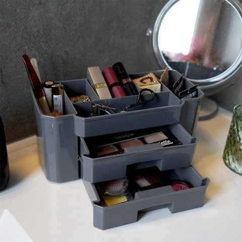 Organizer kuferek na kosmetyki do makijażu pojemnik szary 24.5x12x11cm ELEGANZA 569369-S