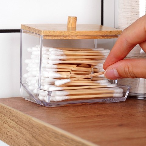 Pojemnik na patyczki kosmetyczne do uszu z podajnikiem pudełko organizer 9x7.3x9cm VILDE 568042