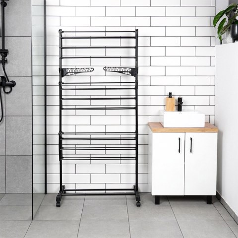 Suszarka na pranie metalowa czarna pionowa na kółkach 74x85x165cm VILDE 779104