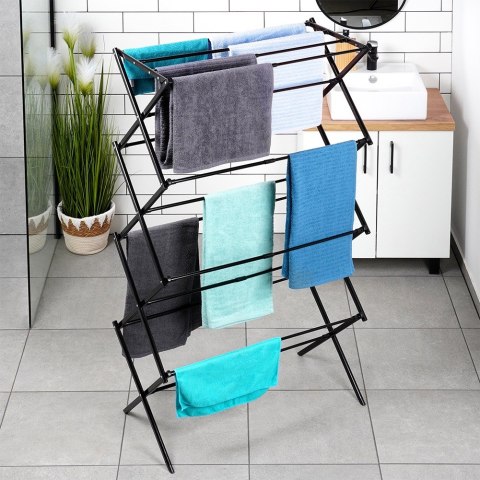 Suszarka na pranie metalowa czarna pionowa teleskopowa rozsuwana 43-75x37.5x139cm VILDE 779086