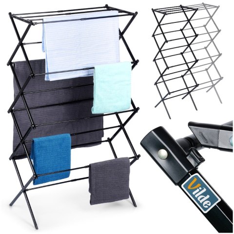 Suszarka na pranie metalowa czarna pionowa teleskopowa rozsuwana 43-75x37.5x139cm VILDE 779086