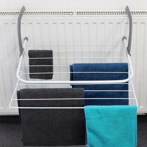 Suszarka na pranie na kaloryfer metalowa biała rozkładana 55x50.5cm VILDE 568005