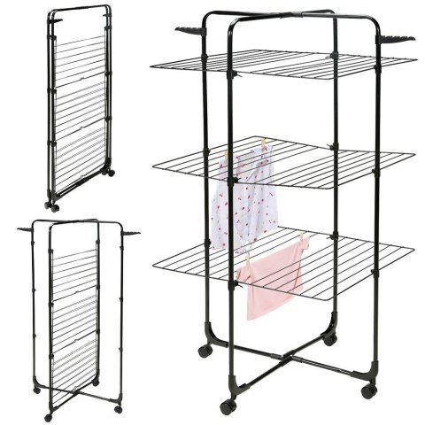 Suszarka na pranie stojąca pionowa na kółkach 134x70cm czarna BATHROOM SOLUTIONS 779025