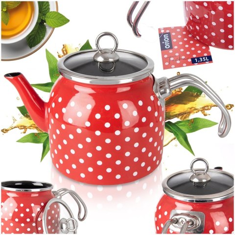 Czajnik emaliowany na gaz czerwony w kropki TECKA 1.1L ORION 113512