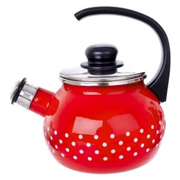 Czajnik na gaz z gwizdkiem emaliowany czerwony w grochy TECKA 1.75L ORION 113503