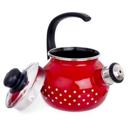 Czajnik na gaz z gwizdkiem emaliowany czerwony w grochy TECKA 1.75L ORION 113503
