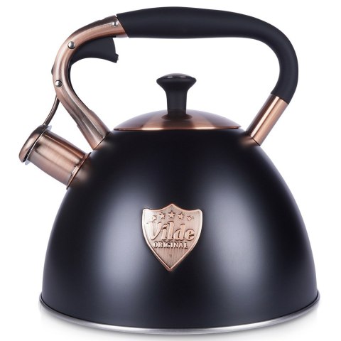 Czajnik z gwizdkiem stalowy na gaz indukcja ROSE GOLD czarny matowy 3L VILDE 199002