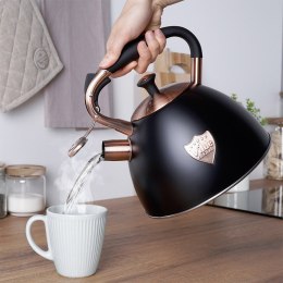 Czajnik z gwizdkiem stalowy na gaz indukcja ROSE GOLD czarny matowy 3L VILDE 199002