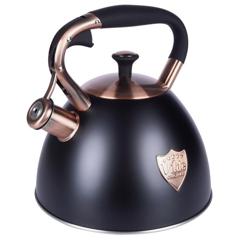 Czajnik z gwizdkiem stalowy na gaz indukcja ROSE GOLD czarny matowy 3L VILDE 199002
