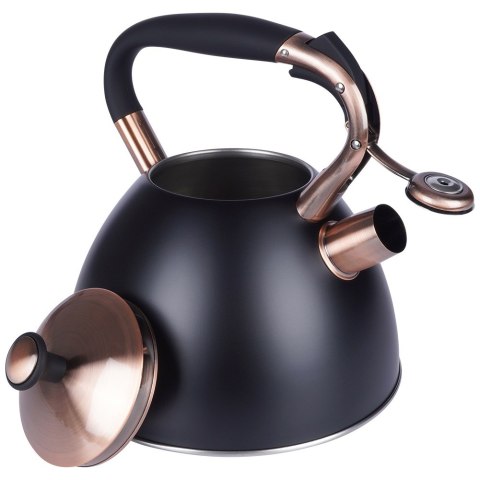 Czajnik z gwizdkiem stalowy na gaz indukcja ROSE GOLD czarny matowy 3L VILDE 199002
