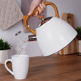 Czajnik z gwizdkiem stalowy na gaz indukcja biały WOODEN 3L ORION 113505