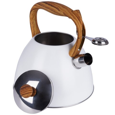 Czajnik z gwizdkiem stalowy na gaz indukcja biały WOODEN 3L ORION 113505