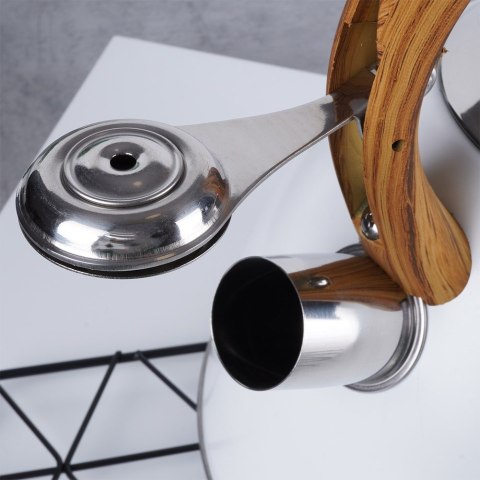 Czajnik z gwizdkiem stalowy na gaz indukcja biały WOODEN 3L ORION 113505