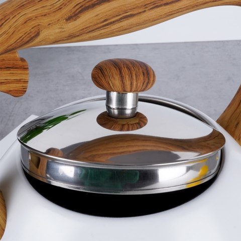 Czajnik z gwizdkiem stalowy na gaz indukcja biały WOODEN 3L ORION 113505