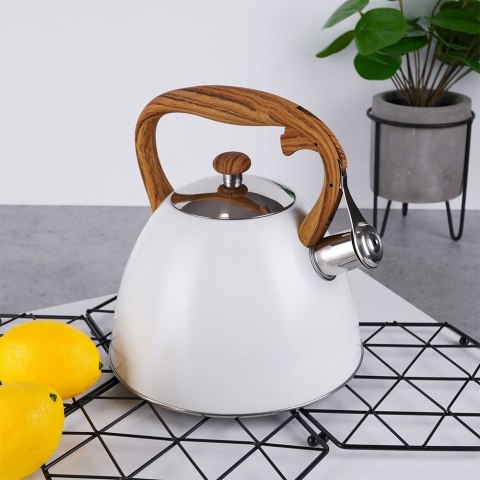 Czajnik z gwizdkiem stalowy na gaz indukcja biały WOODEN 3L ORION 113505