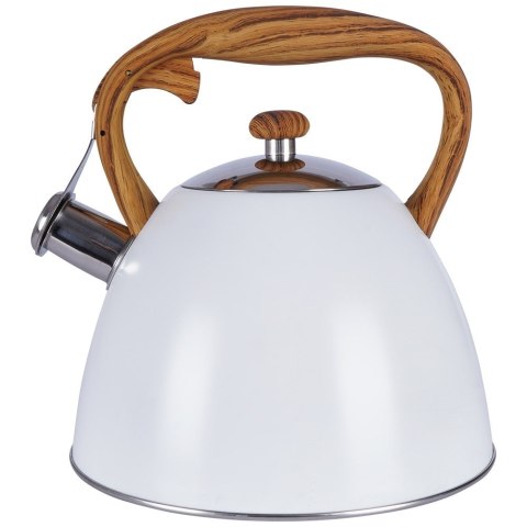 Czajnik z gwizdkiem stalowy na gaz indukcja biały WOODEN 3L ORION 113505