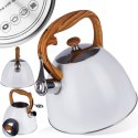 Czajnik z gwizdkiem stalowy na gaz indukcja biały WOODEN 3L ORION 113505
