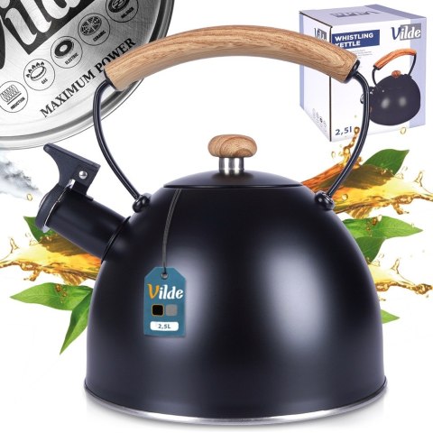 Czajnik z gwizdkiem stalowy na gaz indukcja czarny MAT 2.5L VILDE 199003