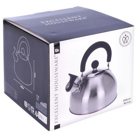 Czajnik z gwizdkiem stalowy na gaz indukcja srebrny 2.5L EXCELLENT HOUSEWARE 259346