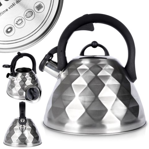 Czajnik z gwizdkiem stalowy na gaz indukcja srebrny 3.4L ORION 113516
