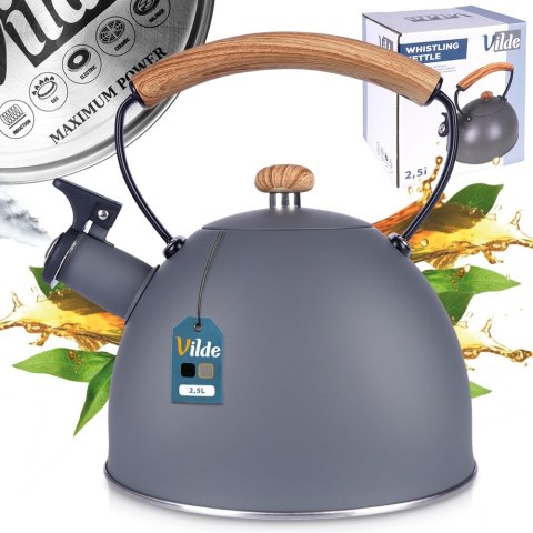 Czajnik z gwizdkiem stalowy na gaz indukcja szary MAT 2.5L VILDE 199004