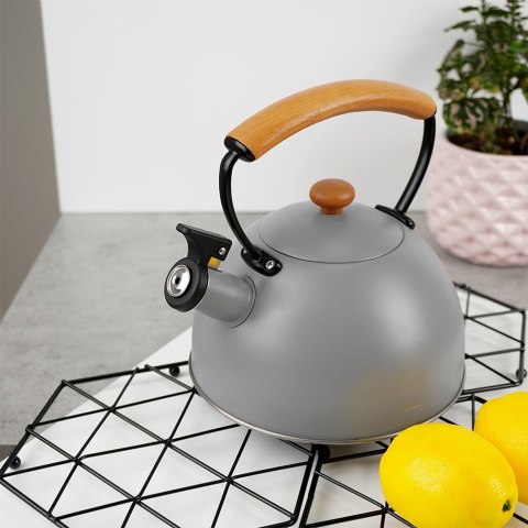 Czajnik z gwizdkiem stalowy na gaz indukcja szary matowy WOODEN 2.9L ORION 113517
