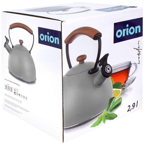 Czajnik z gwizdkiem stalowy na gaz indukcja szary matowy WOODEN 2.9L ORION 113517