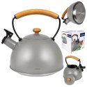 Czajnik z gwizdkiem stalowy na gaz indukcja szary matowy WOODEN 2.9L ORION 113517