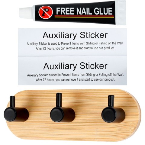 Haczyk Wieszak uchwyt uchwyt samoprzylepny drewniany metalowy czarny potrójny 14x3.5x5cm VILDE 566018