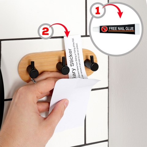 Haczyk Wieszak uchwyt uchwyt samoprzylepny drewniany metalowy czarny potrójny 14x3.5x5cm VILDE 566018