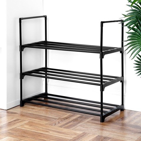 Metalowa półka na buty regał stojak organizer czarny 3-poziomowy 57x28x55cm VILDE 568052