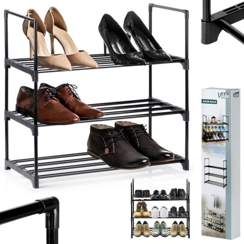 Metalowa półka na buty regał stojak organizer czarny 3-poziomowy 57x28x55cm VILDE 568052