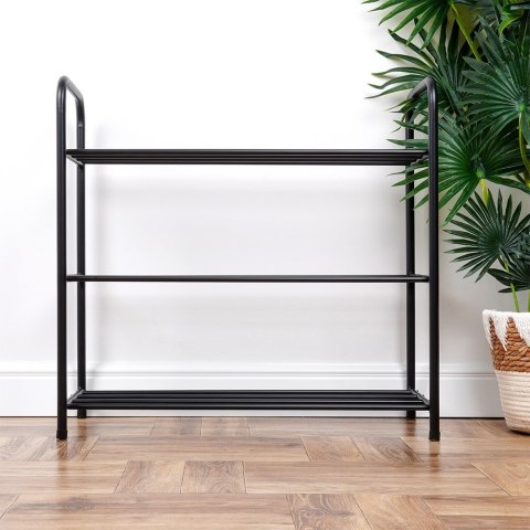 Metalowa półka na buty regał stojak organizer czarny 3-poziomowy 63x28x60cm VILDE 569979