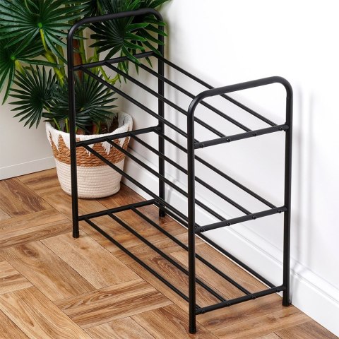 Metalowa półka na buty regał stojak organizer czarny 3-poziomowy 63x28x60cm VILDE 569979