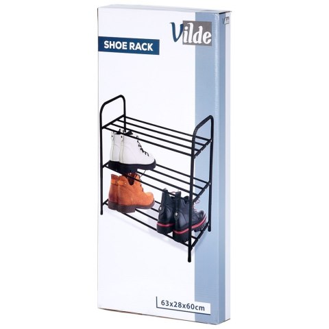 Metalowa półka na buty regał stojak organizer czarny 3-poziomowy 63x28x60cm VILDE 569979