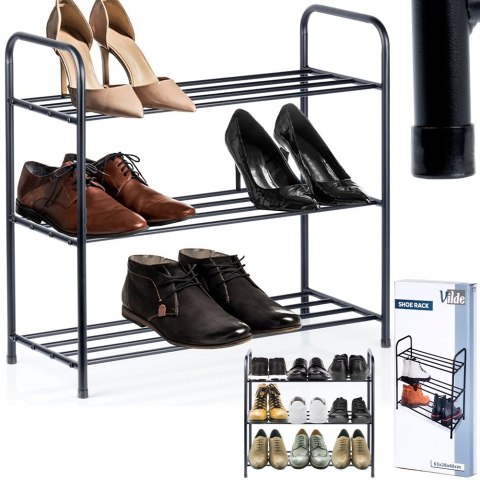 Metalowa półka na buty regał stojak organizer czarny 3-poziomowy 63x28x60cm VILDE 569979