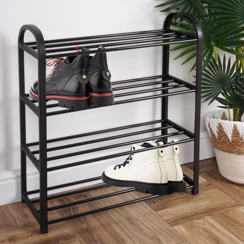 Metalowa półka na buty regał stojak organizer czarny 4-poziomowy 49.5x18.5x56.5cm VILDE 569732