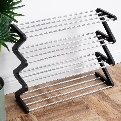 Metalowa półka na buty regał stojak organizer czarny 4-poziomowy 61.5x19x50cm VILDE 568024