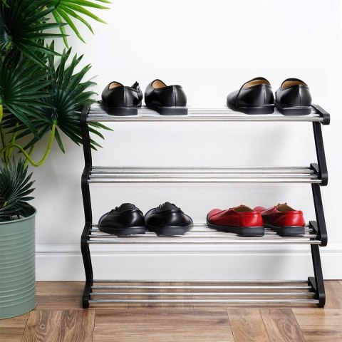 Metalowa półka na buty regał stojak organizer czarny 4-poziomowy 61.5x19x50cm VILDE 568024