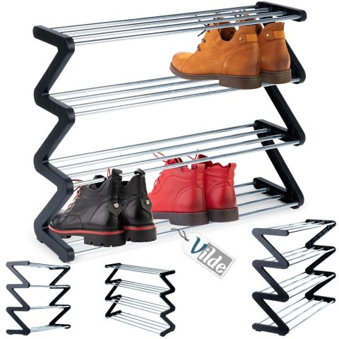 Metalowa półka na buty regał stojak organizer czarny 4-poziomowy 61.5x19x50cm VILDE 568024