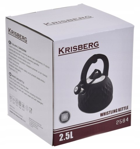 Czajnik stalowy na gaz 2.5L indukcja czarny KRISBERG KS-2584
