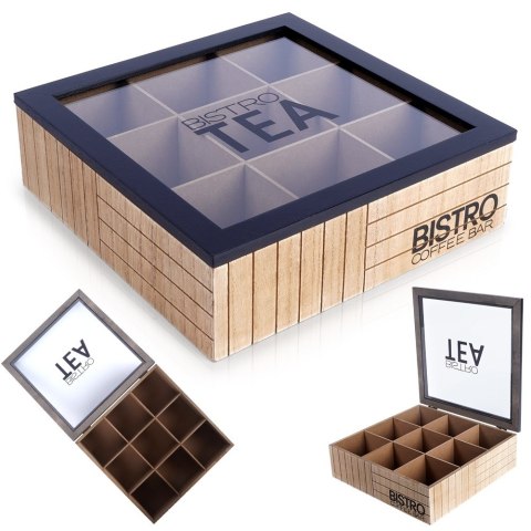 Pojemnik na herbatę z przedziałkami pokrywką BISTRO 24x24x7.5cm VILDE 259349