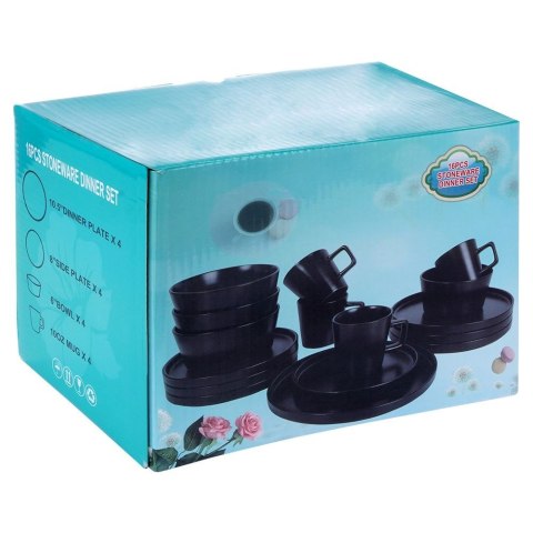 Zestaw talerzy serwis obiadowy komplet ceramiczny czarny na 4 osoby 16-ele EXCELLENT HOUSEWARE 139369