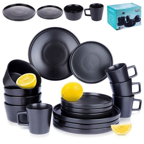 Zestaw talerzy serwis obiadowy komplet ceramiczny czarny na 4 osoby 16-ele EXCELLENT HOUSEWARE 139369